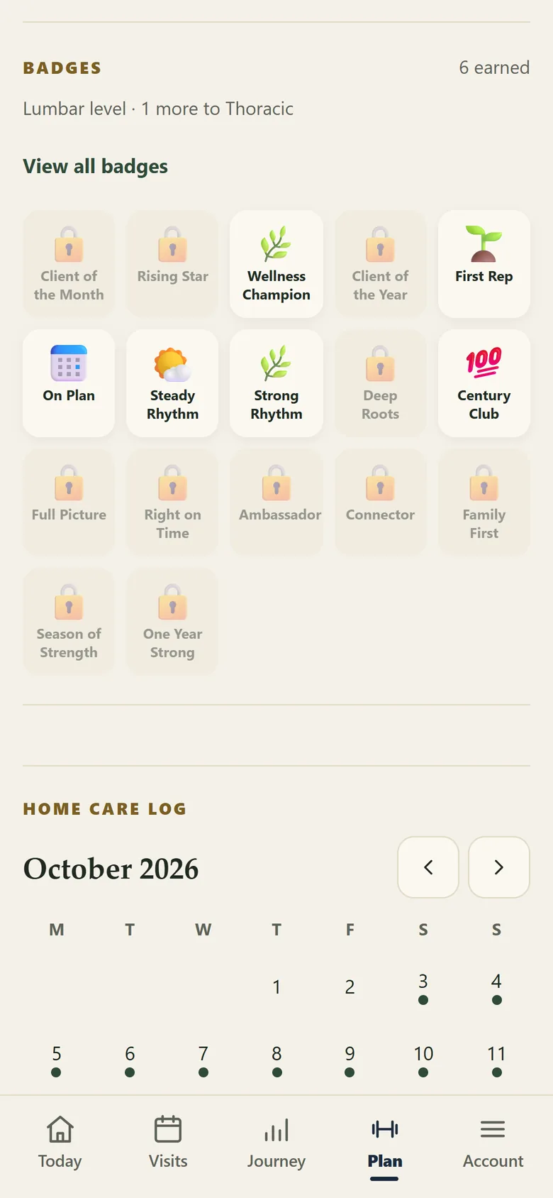 Badges and home care log