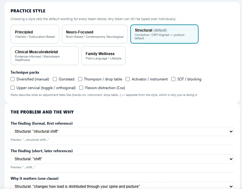 The Practice Terminology settings